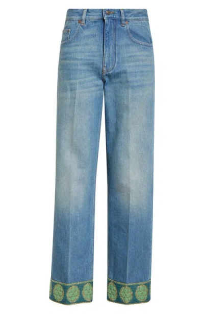 VALENTINO VALENTINO GARAVANI JACQUARD TRIM STRAIGHT LEG JEANS