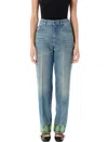 Valentino Medium Blue Jeans With Green Embroidery, Straight Leg, High Waist