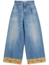 Valentino Garavani Light Blue Jeans With Logo Patch On The Back And Jacquard Cuffs In Denim Woman