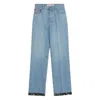 Valentino Denim Trousers With Floral Print Hem In Blue