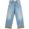 Valentino Cotton Denim Pants With Jacquard Bottoms In Blue