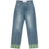 Valentino Medium Blue Jeans With Green Embroidery, Straight Leg, High Waist