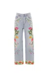 Valentino Womens Floral-embroidery Wide-leg Denim Jeans Denim Blu Lav Chiaro