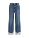 Valentino Heart Court Straight Jeans With Embroidered Hem