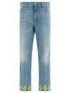 Valentino Heart Court Straight Jeans With Embroidered Hem