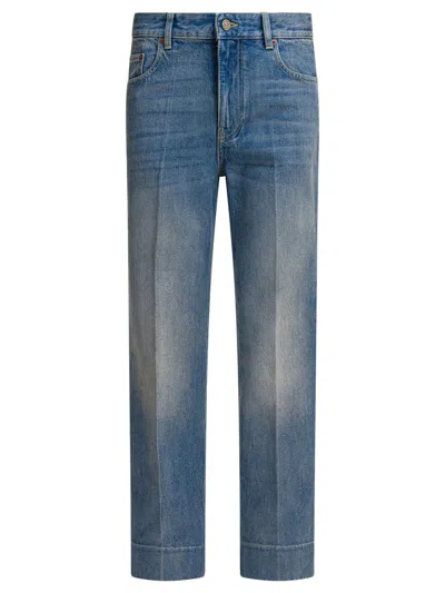 Valentino Denim Trousers Belt Loops Contrast Stitching In Blue