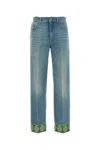 Valentino Heart Court Straight Jeans With Embroidered Hem In Blue