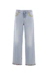 Valentino Womens Denim Blu Lav Chiaro Embroidered Straight-leg Denim Jeans In Blue