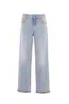 Valentino Womens Denim Blu Lav Chiaro Embroidered Straight-leg Denim Jeans In Blue