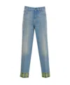 Valentino Medium Blue Jeans With Green Embroidery, Straight Leg, High Waist In Blue