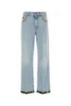 Valentino Stitched Denim Trousers With Embroidered Accents In Blue