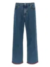 Valentino Trousers With Five Pockets And Floral Print Inserts In Blue