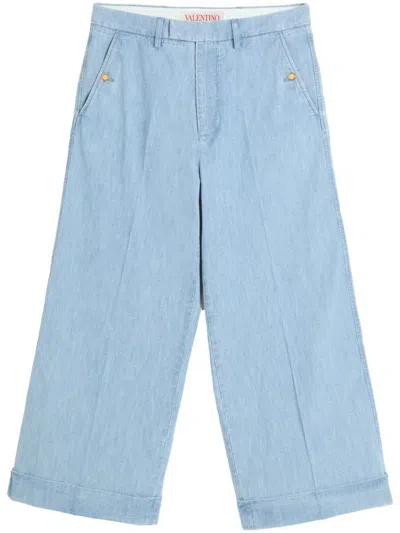 Valentino Cuffed Denim Trousers In Clear Blue