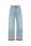Valentino Garavani Light Blue Jeans With Logo Patch On The Back And Jacquard Cuffs In Denim Woman In Denimblulavchiaro
