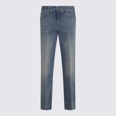 Valentino Denim Trousers Belt Loops Contrast Stitching In Blue