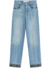 Valentino Straight-fit Denim Pants With Colorful Embellishments In Medium Blue Denim