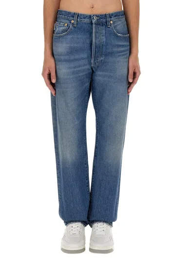 Valentino Classic Five-pocket Denim Jeans With Logo Detail In Blue