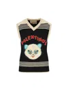 Valentino Virgin Wool Le Chat De La Maison Sweater Vest In Black