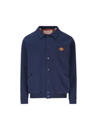 Valentino Logo-patch Overshirt In Blue