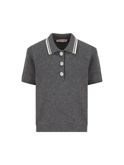 Valentino Poloshirt Mit Gestreiften Kanten In Dark Gray Melange