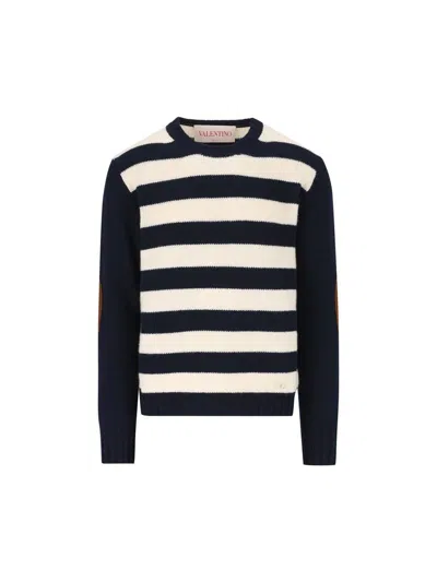 Valentino Striped Crewneck Jumper In Black