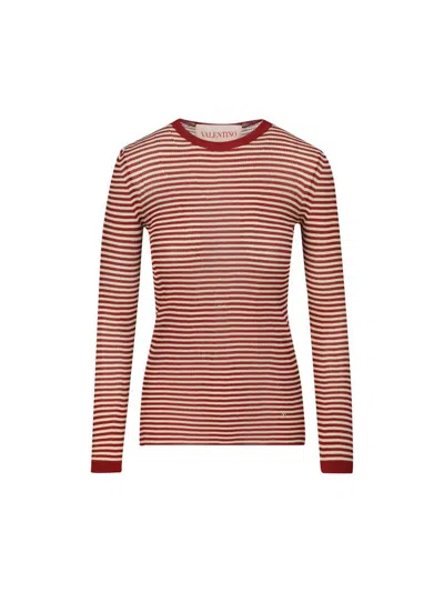 Valentino Striped T-shirt In Red/ecru'