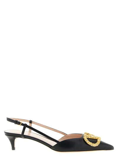 Valentino Garavani Jeweled Pointed-toe Slingback In Black