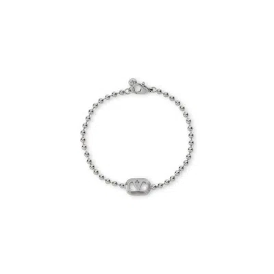 Valentino Garavani Vlogo Signature Bracelet In Metal And Swarovski Crystals In Metallic