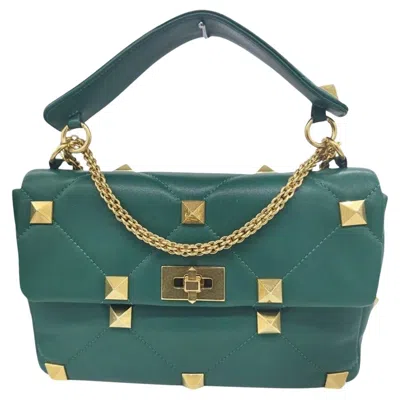 Pre-owned Valentino Garavani Jungle Green Nappa Roman Stud Shoulder Bag, Italy