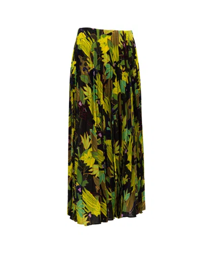 Valentino Garavani Jungle Print Pleated Skirt In Black
