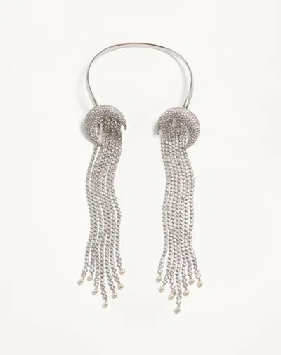 Valentino Garavani Kabarett Necklace In Metal Crystals And Pearls Woman Palladium/crystal Uni