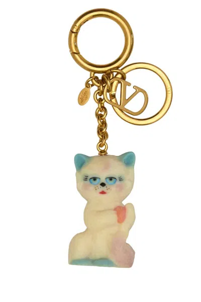 Valentino Garavani Portachiavi Le Chat De La Maison Multicolor In Metallo E Nylon Donna In Gold