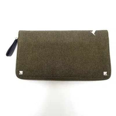 Pre-owned Valentino Garavani Khaki White Canvas Leather Long Wallet (bi-fold) ()