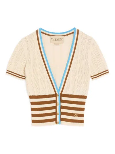 Valentino Garavani Knit Striped Cropped Cardgian Clothing In Multi