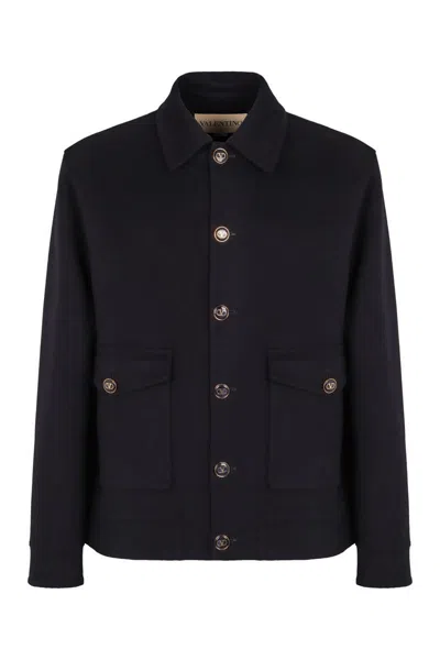 Valentino Knitted Bomber Jacket In Blue