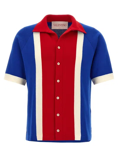 Valentino Garavani Knitted Cotton Shirt With Built-in Stripes In Multi