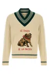 Valentino Butter-coloured Sweater With Le Chien De La Maison Embroidery In Nude