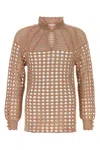 Valentino Openwork Sweater In Linen Blend In Nude