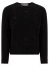 Valentino Open-knit Sweater In Virgin Wool In Black