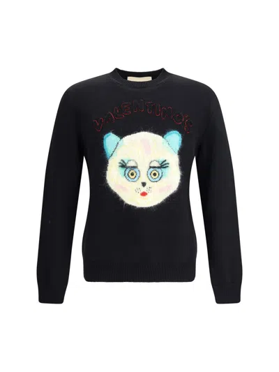 Valentino Wool Cotton Chat De La Maison Sweater In Black
