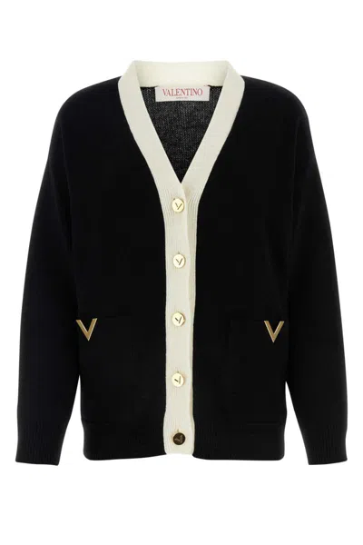 Valentino Vgold Virgin Wool Cardigan In Black