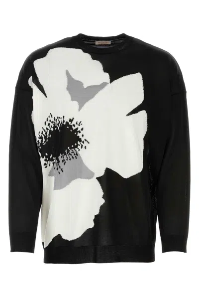 Valentino Crew Neck Floral Design Long Sleeves Sweater In Black