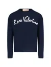 Valentino Logo-embroidered Wool Sweater In Blue