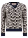Valentino Wool Jumper With Toute La V Jacquard Pattern In Blue