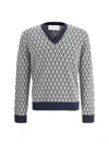 Valentino Wool Jumper With Toute La V Jacquard Pattern In Blue