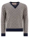 Valentino Geometric Zigzag Knitwear With V-neck Design In Blue