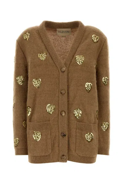 Valentino Oversized Cardigan With Front Pockets And V-neck In Brown