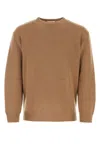 Valentino Cashmere Crewneck Jumper With Stud In Camel