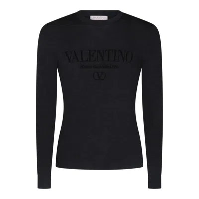 Valentino Logo Wool Crewneck Sweater In Grey