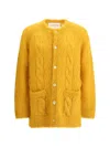 Valentino Mens Patch-pocket Mohair-blend Cable Knit Cardigan Ocra In Ocra